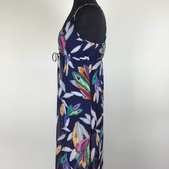 Miken Feather Print Sheer Maxi Dress Size Small - Picture 6 of 8